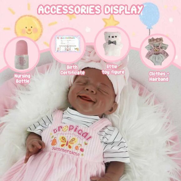 17.2in Full Silicone Non Vinyl Dark Brown Reborn Baby Dolls BOY Sleeping Doll - Picture 6 of 8